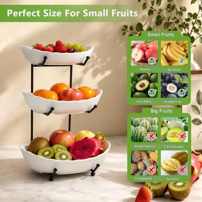 Ceramic Fruit Bowl for Kitchen Counter - 3 Tier Modern Fruit Basket