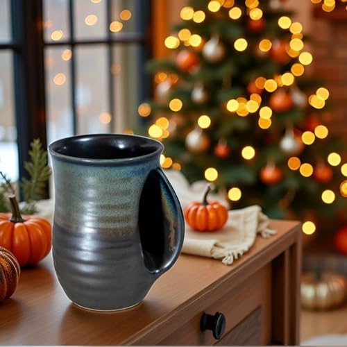 Reactive Glaze Ceramic Hand Warmer Mug, Right Handed, 16 Ounce