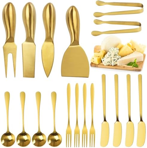 18 pieces Charcuterie Board Accessories, Gold Stainless Steel Cheese