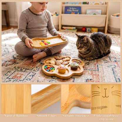Sintuff 2 Pcs Cute Cat Paw Shaped Charcuterie Board, Bamboo Serving