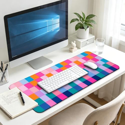 Retro Coloful Checkered Gaming Desk Mat, Extended Large Mouse Pad