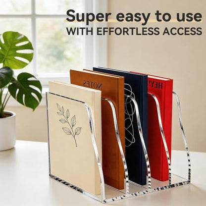 Acrylic Magazine File Holder,4 Vertical Compartments Desk Document