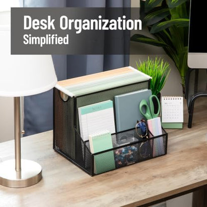 Mind Reader Metal Mesh Desktop Organizer with Hanging File Storage