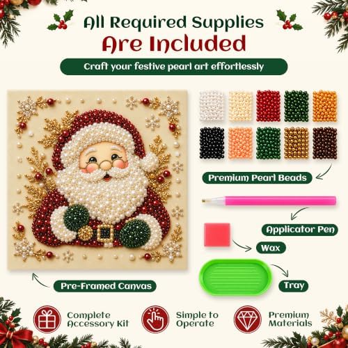 CALLUMR DIY Christmas Pearl Diamond Painting Art Kit with Frame