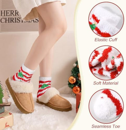Trifabricy Fuzzy Socks, 5 Pairs Cute Chirstmas Fuzzy Socks for Women
