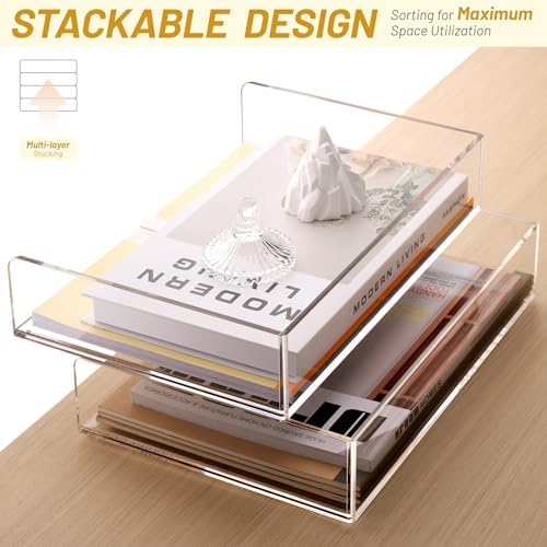 SANRUI Acrylic Desk Organizer Stackable Paper Tray, Letter Size Tray