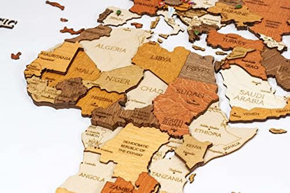 Wooden World map wall decoration - multilayer, multicolor stained