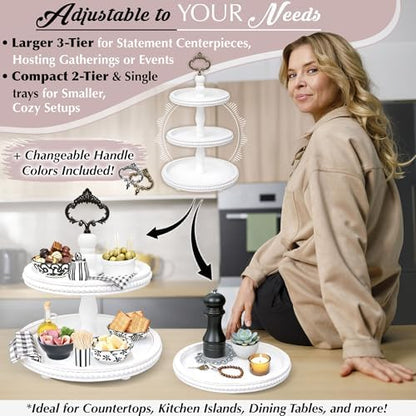 [3-in-1] Wooden Tiered Tray Stand - Beaded 3 Tiered Tray Decor Wood