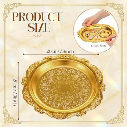 4 Pcs Vintage Silver Tray Indian Pooja Return Gift, Round Golden