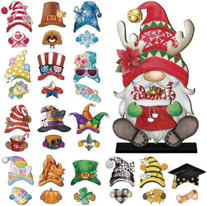 Blulu 34 Pcs Interchangeable Wooden Gnome Sign, Retro Watercolor