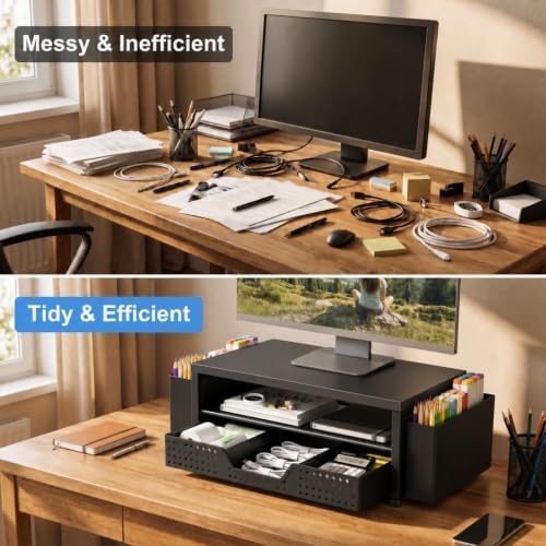 ECOLOVI Desk Organizer and Accessories, 2-Tier Computer Monitor Stand