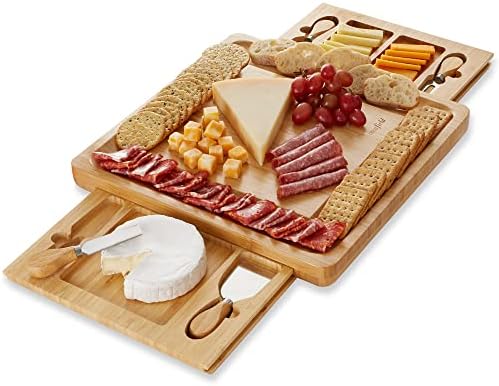 Casafield Bamboo Cheese Board Gift Set, Charcuterie Board Serving