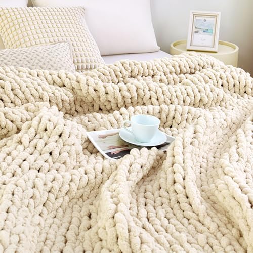 Chunky Knit Blanket Throw for Couch, 51"x63" Chunky Yarn Knitted