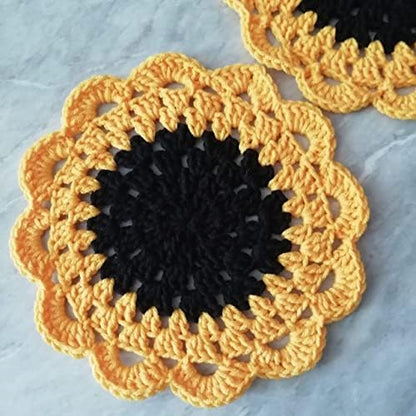 Crochet Coasters Handmade Set of 2 Decorated Cotton doilies Sunflower