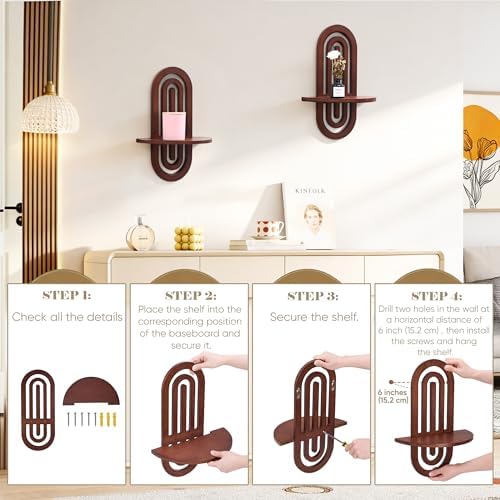 Boho Wall Shelves Set of 2, Decorative Arched Wood Floating Shelf For
