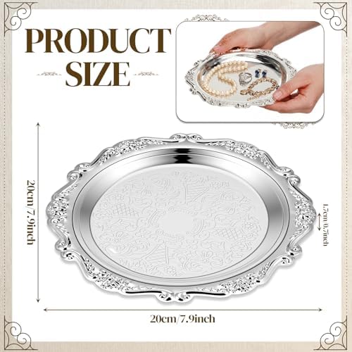 12 Pcs Vintage Silver Tray Indian Pooja Return Gift, Round Silver