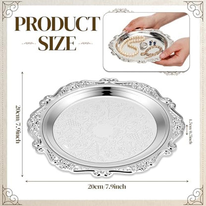 12 Pcs Vintage Silver Tray Indian Pooja Return Gift, Round Silver
