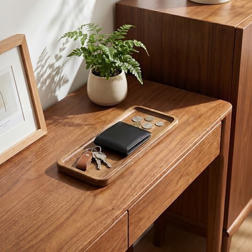 Small Acacia Wood Serving Tray, Wooden Decorative Tray for Coffee