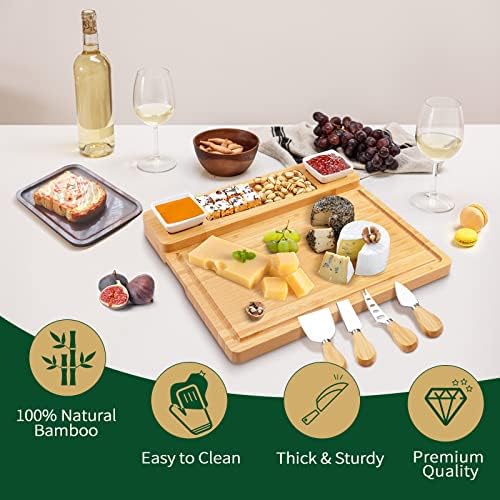 Charcuterie Boards and Knife Set - Bamboo Cheese Board - Wine Meat