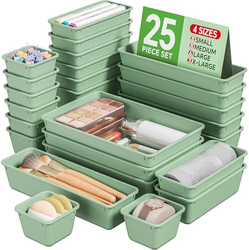 KEMETHY 25 PCS Plastic Drawer Organizers Set, 4 Sizes Vanity