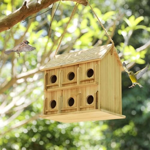 Wooden Bird Houses for Outside, 12-Hole Hanging Birdhouse