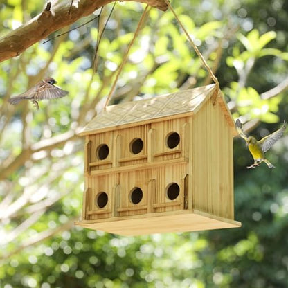 Wooden Bird Houses for Outside, 12-Hole Hanging Birdhouse