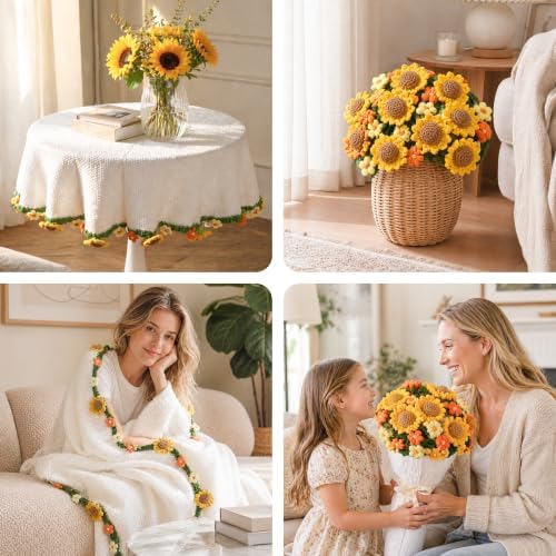 Ivydale 43inch Sunflowers Crochet Blanket Knitted Flower Bouquet Throw
