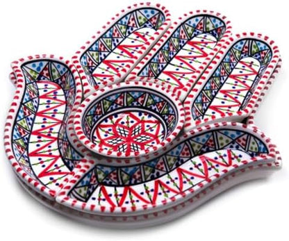 Kamsah Hamsa Serving Platter – 7-Piece Hand-Painted Ceramic Colorful