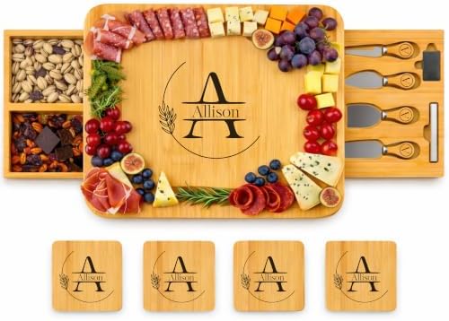 Personalized Bamboo Charcuterie Board with Drawer & Utensils – Custom