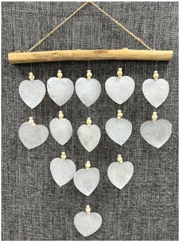 Heart Windchime - XL White Capiz Shell Driftwood Wood Bead Wind Chime