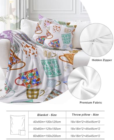 Throw Blanket with Pillow Cover Set of 2 Floral Ceramic Mugs Blankets
