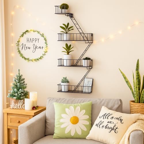 Fire Escape Shelf, 3.5 Tier Floating Ladder Shelf for Wall Decor &