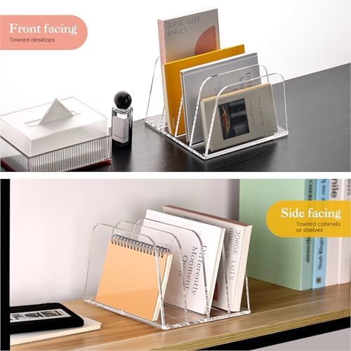 HeZone Desk File Organizer,4-Section Vertical File Folder Holder,Clear