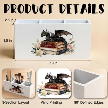 Black Dragon Floral Book Pen Holder Organizer Desk Decor, Book Lover