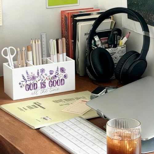 Purple Floral Christian Pen Pencil Holder for Desk Decor