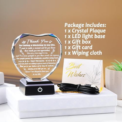 Arikyrist Glass Heart Thank You Gifts for Women Men Friends with Light