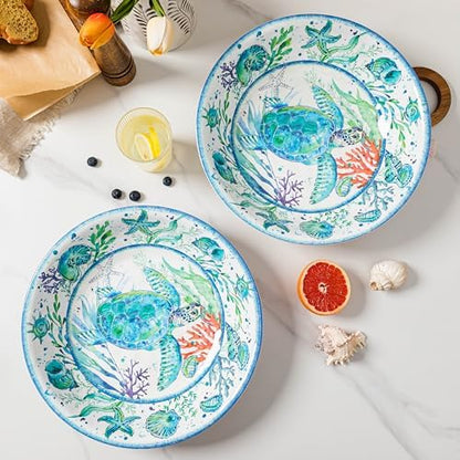 LEHAHA Extra larger Melamine serving bowl set, Coastal 13.75 Inch