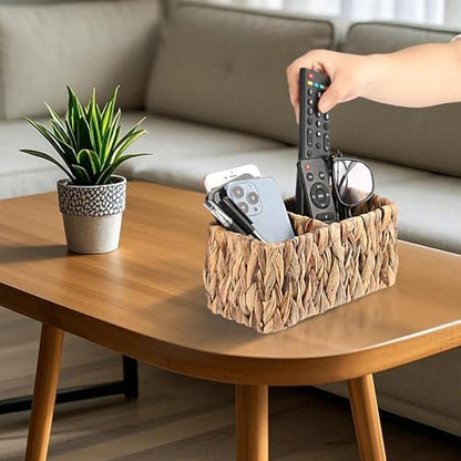 BTSKY Handwoven Remote Control Holder for Table, Natural Water
