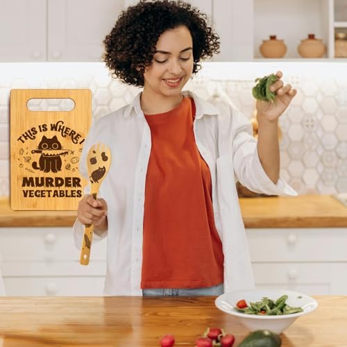 6Pcs Funny Black Cat Gifts Set Cutting Board with Spoons & Cleaning