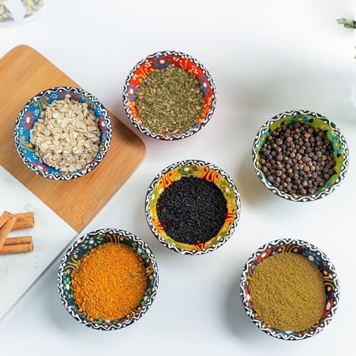 Ceramic Small Dipping Bowls Set of 6, 3.5 Oz Soy Sauce Dish, Handmade