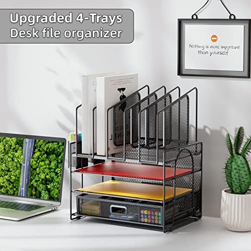 Marbrasse Desk Organizers, 4-Tier Mesh Desk File Organizer with 5