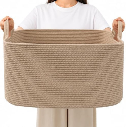 96L Woven Laundry Basket with Handles, Extra Blanket Basket,Jute