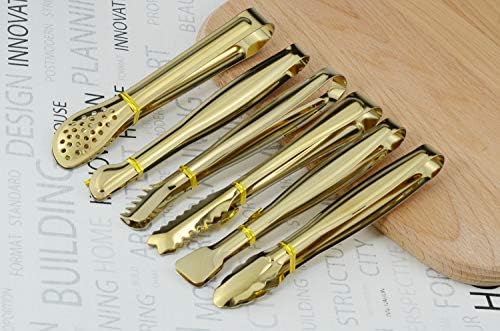 HINMAY Gold Plated Mini Serving Tongs Set 6-Inch Appetizers Tongs, Set