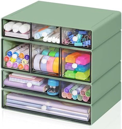 Desk Storage Organizer with 9 Drawers, 4 Tiers Stackable Desktop Craft