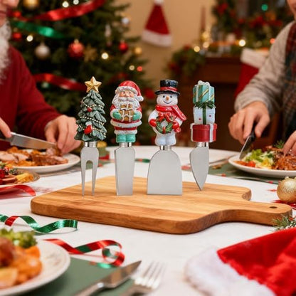 Linwnil 4-Piece Hand Christmas Resin Handles Cheese Knives, Xmas Charm