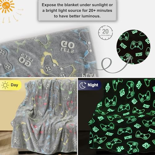 Jekeno Glow in The Dark Gaming Blanket Gamer Game Controller Throw