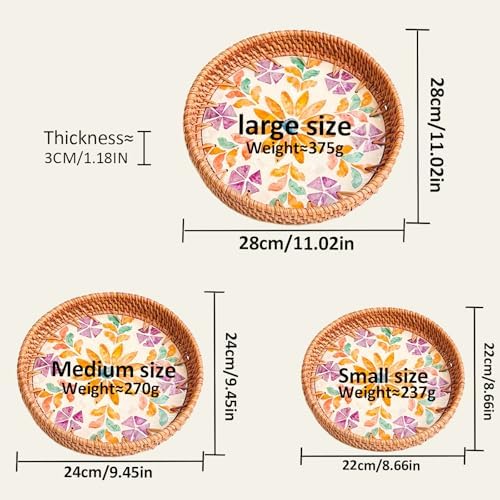 Joyeee 3 Pack Round Woven Tray, Large Medium Small Stackable Rattan