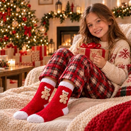 bropite Christmas Fuzzy Socks for Women With Cute 3D Plush Doll Charm