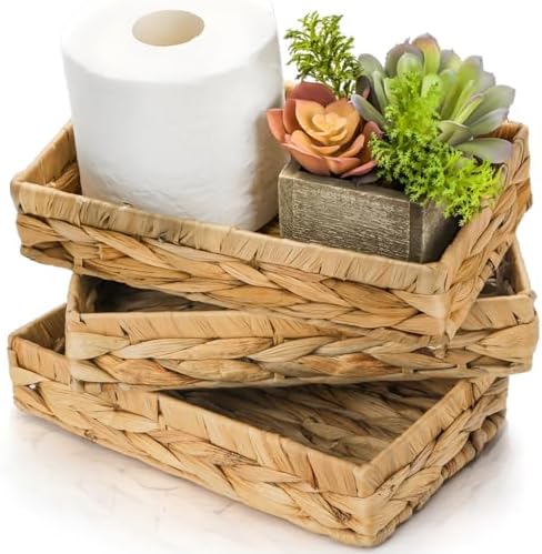 Eorbow 3 Packs Wicker Storage Trays, 10" Rattan Vanity Trays