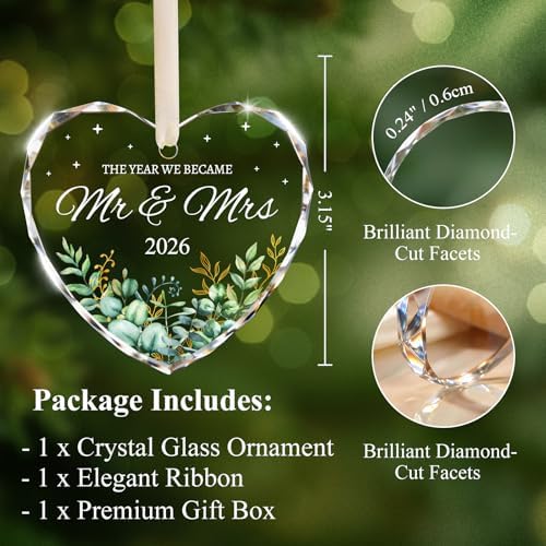 Wedding Gifts for Couples 2026, Mr and Mrs Crystal Glass Heart